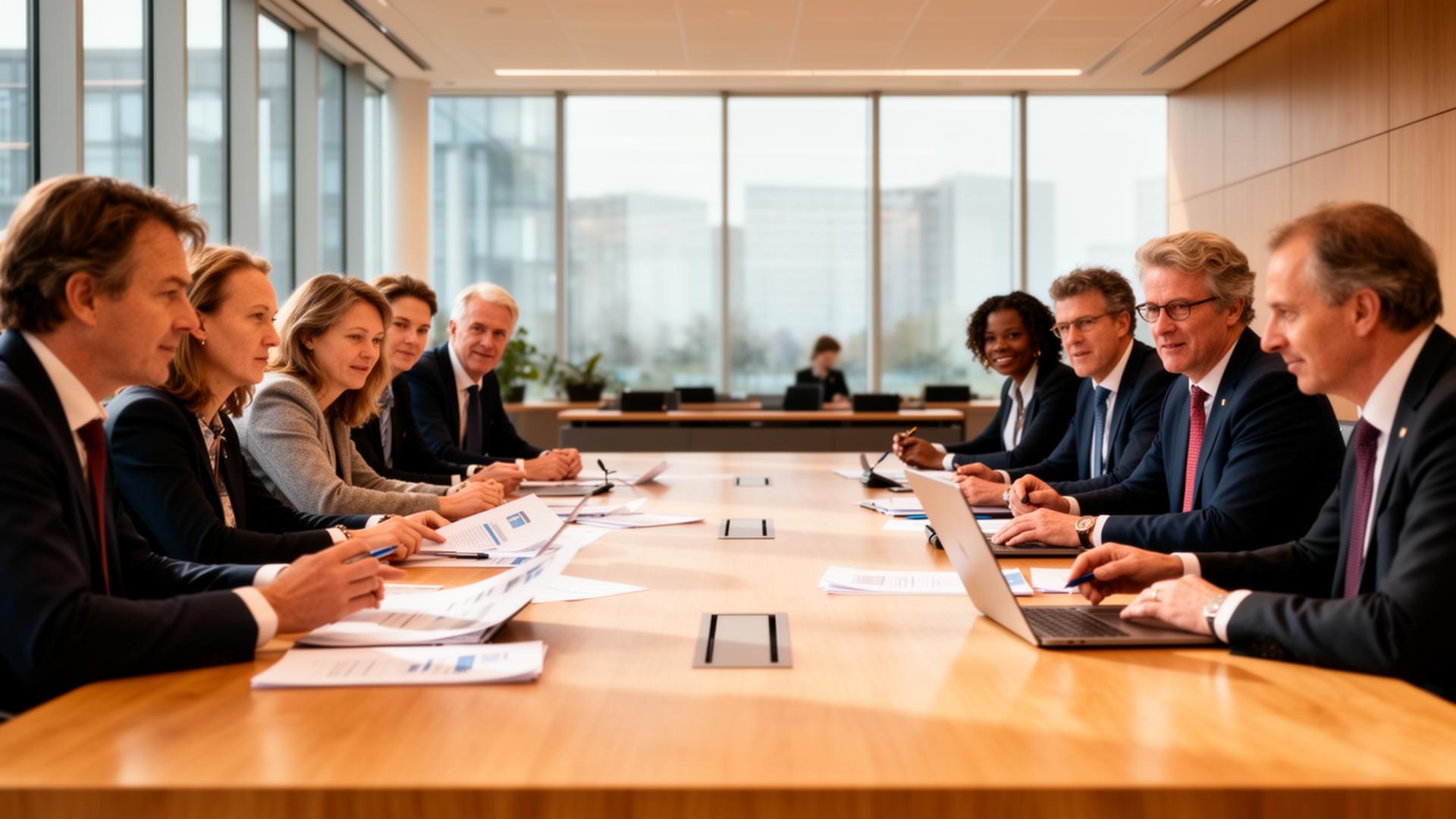 Bestuurders en ambtenaren in overleg aan de vergadertafel